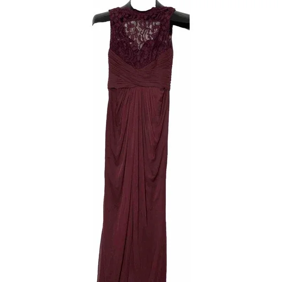 david's bridal red lace dress David's Bridal | Dresses | Davids Bridal Sz Dress Red Maxi Evening Lace  Bodice Ruched Formal Front Slit